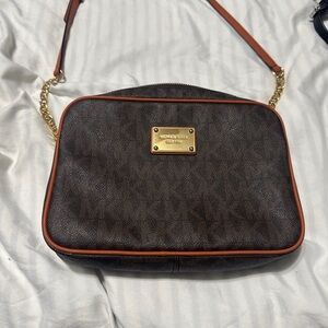 Michael Kors Dark Brown Crossbody Bag with Gold Chain
